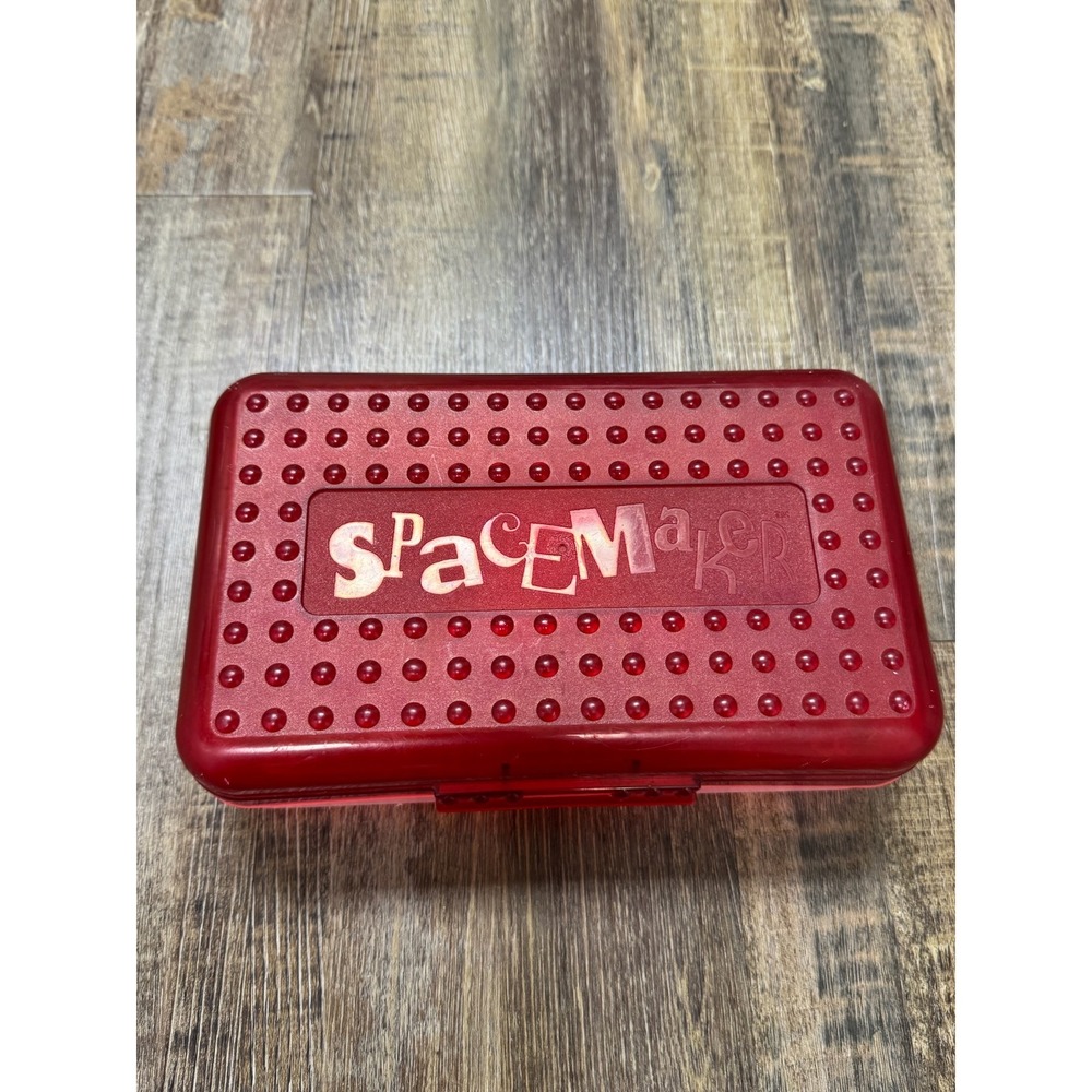 Vintage SpaceMaker Pencil Box Translucent Red Newell Office Products 576766 USA